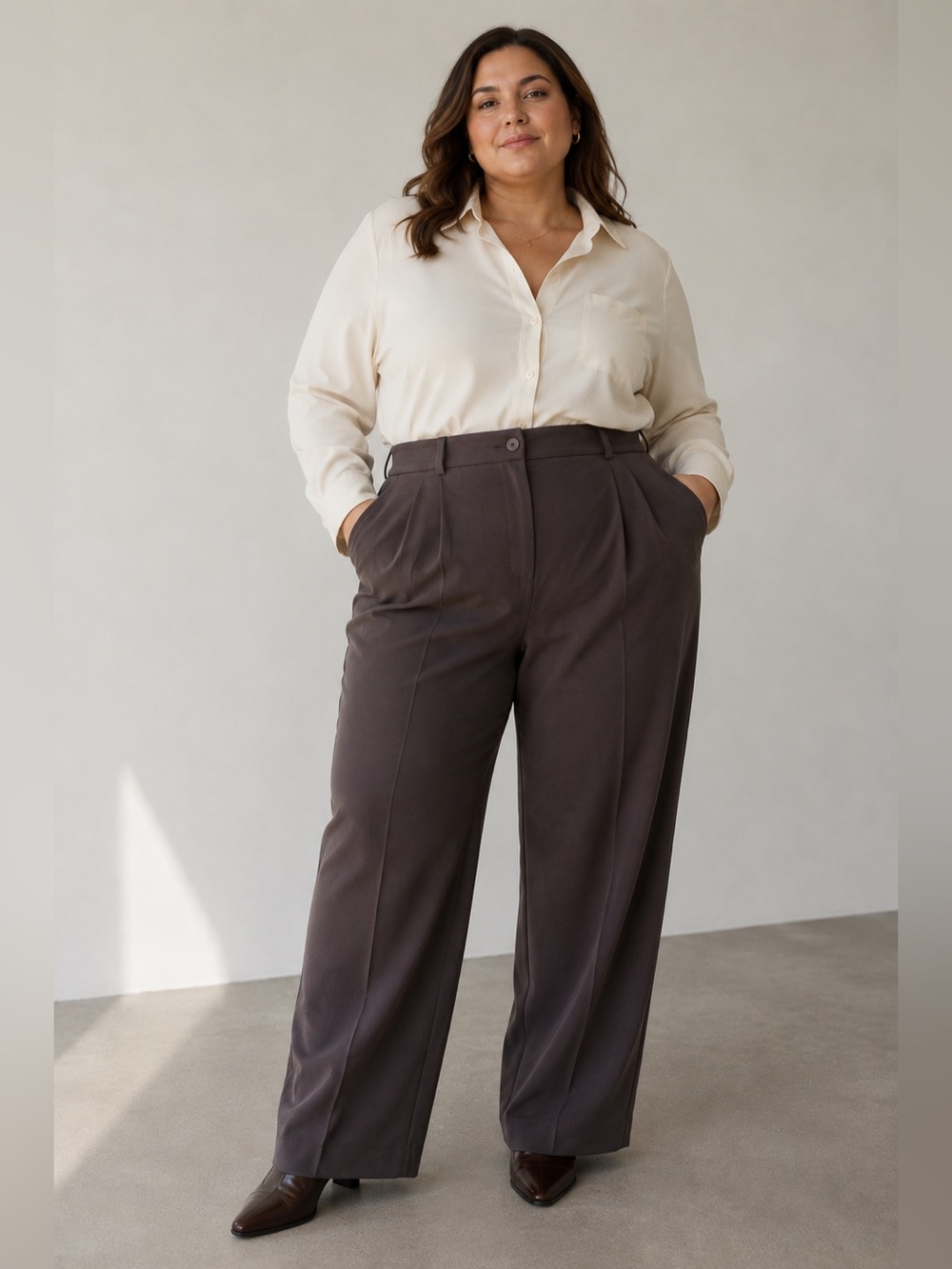Focus 2000 Taupe Dress Pants Women’s 16W High Rise Straight Leg NWT